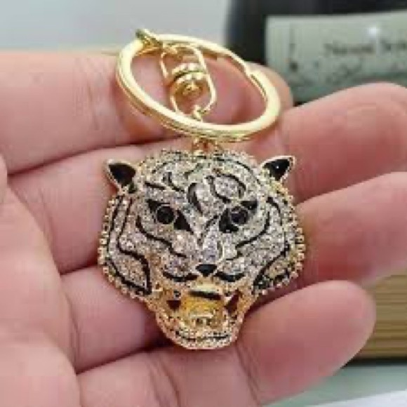 Accessories - Gold and Black Rhinestone Tiger Bag Charm